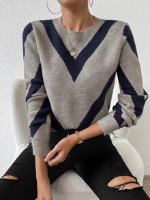 SHEIN Uhlyne 2024 Autumn/Winter New Arrivals Geometric Striped Pullover Sweater,Long Sleeve Tops, Knit Pullover Fall - Multicolor - View 8