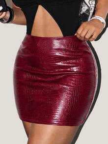 BamGleam Women's Sexy Burgundy Bodycon Mini Skirt With Knot Detail In PU Leather Look Night Autumn - Burgundy - View 3