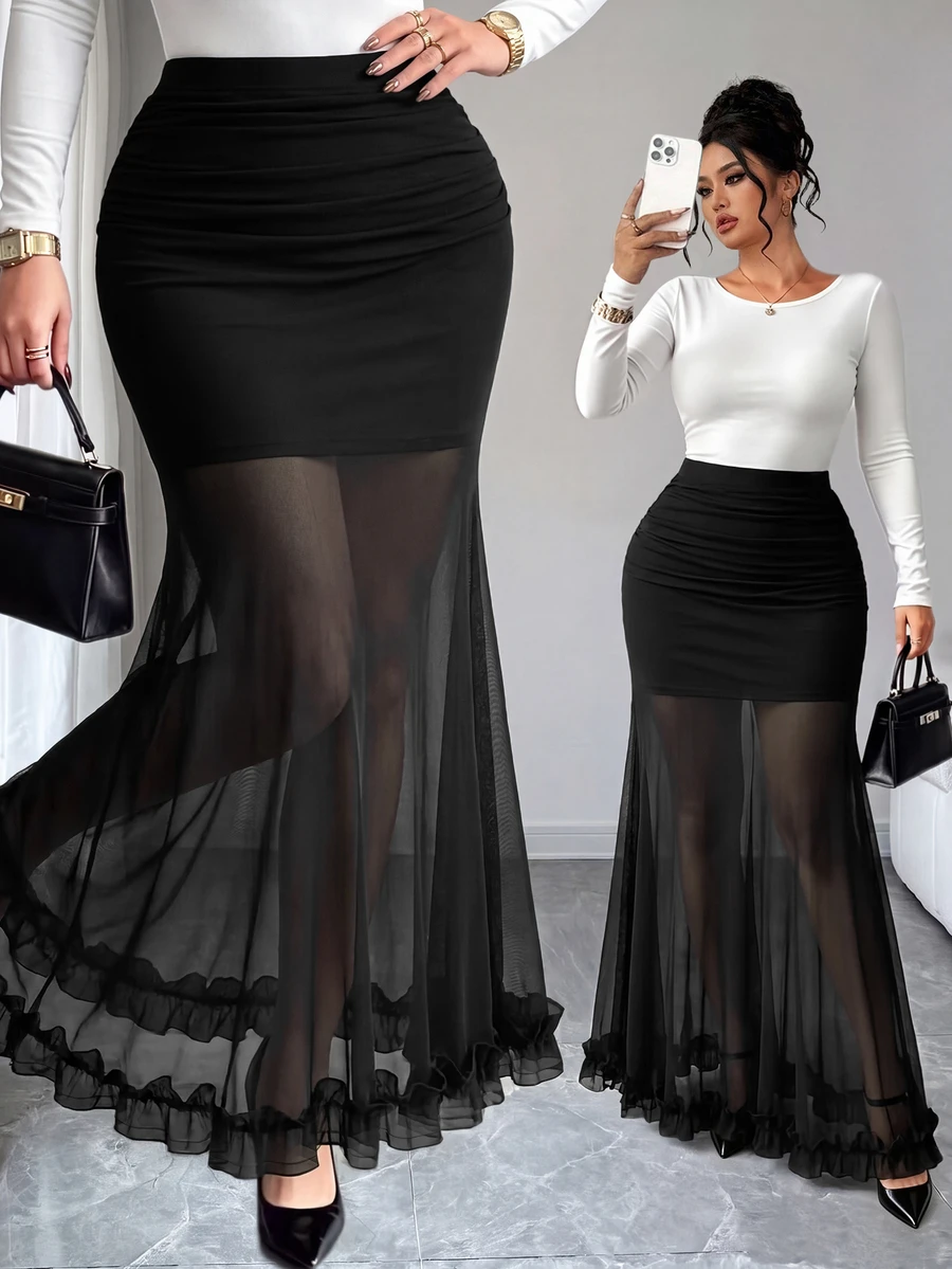 Elenzga Plus Size Women's Fashion Elegant Sexy Mermaid Skirt Suitable For Spring And Summer Fall - Black - View 1