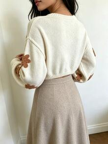 Autumina Women's Autumn/Winter Vintage Slouchy Round Neck Loose Long Sleeve Y2K Millennium Style Sweater Top - Apricot - View 2