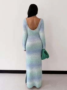 Glamine Charm Women's Gradient Ombre Fuzzy Knit Dress - Multicolor - View 2