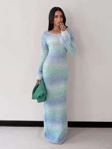 Glamine Charm Women's Gradient Ombre Fuzzy Knit Dress - Multicolor - View 1