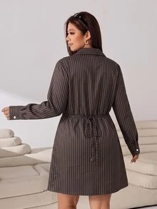 Solflare Plus Size Women's Striped Long Sleeve Single-Breasted Cross-Front Casual Shirt Dress - Multicolor - View 2