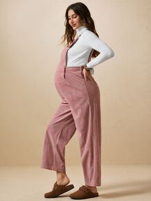 Boho Mama Maternity Floral Embroidered Casual Loose Fit Overalls - Pink - View 8