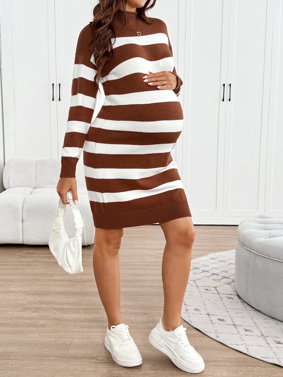 SHEIN Maternity Colorblock Casual Everyday Knit Dress Winter - Multicolor - View 1