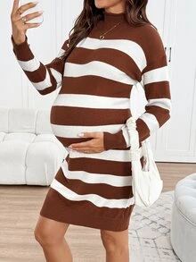 SHEIN Maternity Colorblock Casual Everyday Knit Dress Winter - Multicolor - View 6