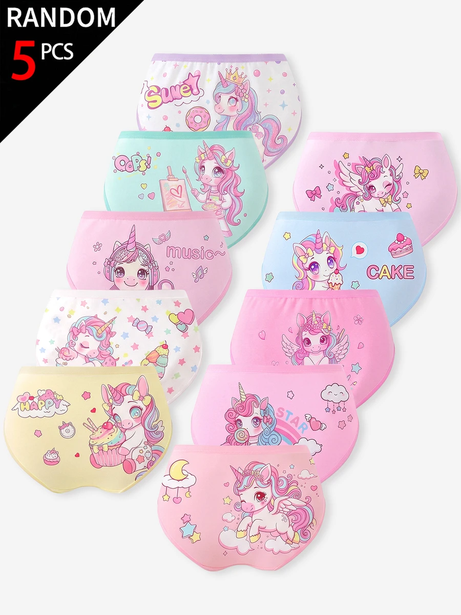 SHEIN Random 5-Piece.Girl Cute Macaron Unicorn Combination Triangle Underwear. Autumn Winter - Multicolor - View 1