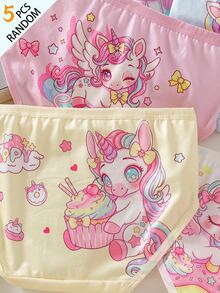 SHEIN Random 5-Piece.Girl Cute Macaron Unicorn Combination Triangle Underwear. Autumn Winter - Multicolor - View 4