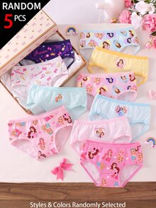 SHEIN Random 5-Piece.Girl Princess Print Cute And Elegant Multi-Color Triangle Underwear. Autumn Winter - Multicolor - View 3