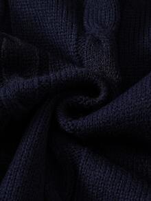 Tween Girl) Navy Blue Cable Knit Pullover Sweater, Long Sleeve, Suitable For Spring, Autumn, Winter, Pairs With Jeans, Jackets, Padded Coats - Navy Blue - View 7