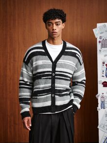 TOKVUE Fashion Men's Striped Long Sleeve Single-Breasted Knit Cardigan - Multicolor - View 5