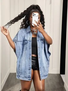 Slaydiva Casual Women's Denim Jacket - Blue - View 4