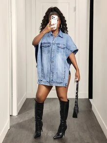Slaydiva Casual Women's Denim Jacket - Blue - View 1