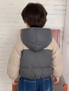 Dazy Kids Áo khoác có mũ phối màu patchwork phong cách thường ngày đa năng cho bé trai mùa đông - Xám - Xem 5
