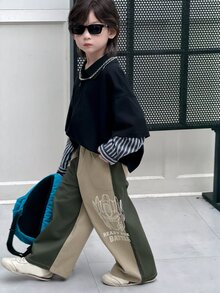 Transformers Evergreen X DAZY Young Boy Letter Print Colorblock Wide Leg Loose Casual Denim Jeans - Khaki - View 3