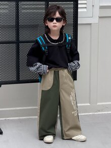 Transformers Evergreen X DAZY Young Boy Letter Print Colorblock Wide Leg Loose Casual Denim Jeans - Khaki - View 5
