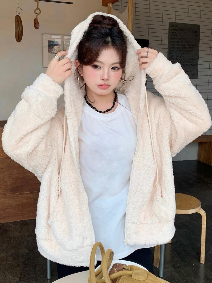 Dazy Plus Hooded Thick Lamb Thermal Fabric Loose Casual Versatile Thermal-Lined Sweatshirt Autumn/Winter New Style - Beige - View 1