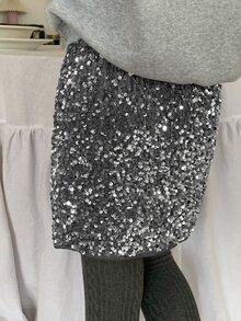 DAZY Girls' Gray Sequin Velvet Skirt, Skirt, Autumn - Grey - View 2