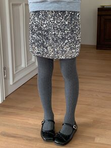 DAZY Girls' Gray Sequin Velvet Skirt, Skirt, Autumn - Grey - View 4