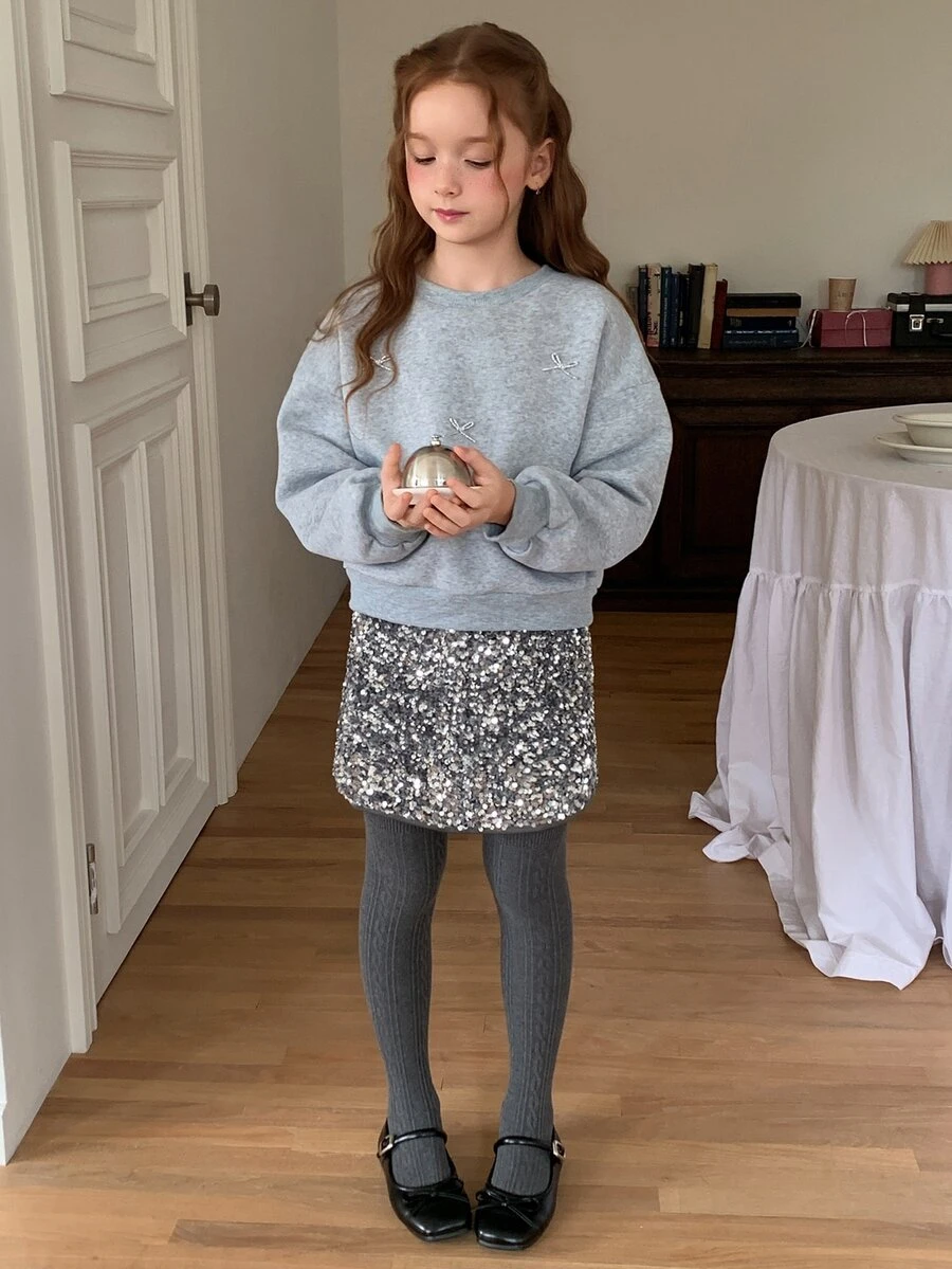 DAZY Girls' Gray Sequin Velvet Skirt, Skirt, Autumn - Grey - View 1
