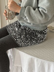DAZY Girls' Gray Sequin Velvet Skirt, Skirt, Autumn - Grey - View 6