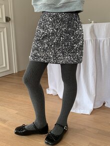 DAZY Girls' Gray Sequin Velvet Skirt, Skirt, Autumn - Grey - View 8