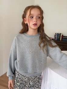 DAZY Girls' Grey Loose Casual Thermal Lined Basic Solid Color Sweatshirt, Autumn/Winter - Grey - View 4