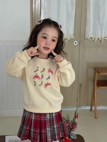 DAZY Infant/Toddler (Girl) Round Neck Printed Bow Long Sleeve Sweatshirt, Autumn/Winter - Beige - View 5