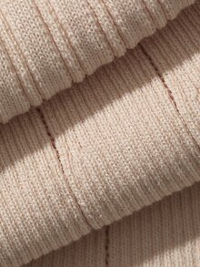 DAZY Autumn/Winter Women's Elegant Date & Commute Knit Sweater Dress, Apricot & Black Contrast Color Trim, Collared, Button-Front, Ribbed, Slim Fit With Fishtail Hem - Apricot - View 7