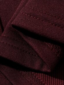 DAZY Autumn/Winter Women's 2 Pieces Set With Stand Collar Burgundy Zipper Waist Belt Cinched Waist Ruffle Hem Top And Matching Wide Leg Pants For Commute And Streetwear - Red - View 8