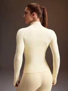 Powerista 女款淡黃色立領長袖運動運動衫（適合慢跑與健身） - 淡黃色 - 查看 2