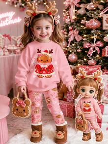 Kids Young Girls Graphic Print Long Sleeve Sweatshirt And Autumn Pants Set - Multicolor - View 3
