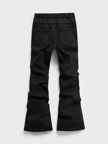 ROMWE MEN Street Life Washed Denim Vintage Stamp Fashion Versatile Casual Comfortable Boy's Jeans - Black - View 2