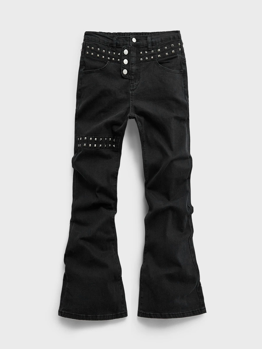 ROMWE MEN Street Life Washed Denim Vintage Stamp Fashion Versatile Casual Comfortable Boy's Jeans - Black - View 1