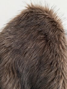 SHEIN PETITE Women's Petite Long-Sleeve Knit Jacket With Brown Faux Fur Collar And Panel Detailing - Brown - View 9