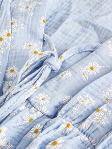 GentleRue Maternity Maternity Blue Daisy Floral Chiffon Long Sleeve Dress, V-Neck Tie Design, Lantern Sleeves For Elegant Look, 100% Cotton For Spring And Autumn - Multicolor - View 9