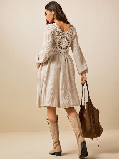 Boho Mama Maternity Vacation Casual Romantic Elegant Lantern Sleeve Knit Dress Babyshower Grey Fall Winter Photoshoot