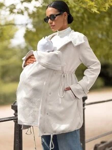 MaterniWear Maternity Cinched Waist Hooded 3-In-1 Jacket Autumn Going Out Pregnancy White Classic Rumi - Khaki - View 12