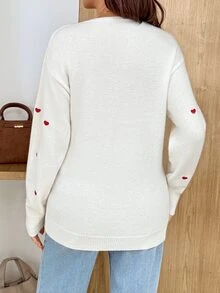 SHEIN Maternity Autumn/Winter Casual Heart Embroidered Sweater - White - View 2