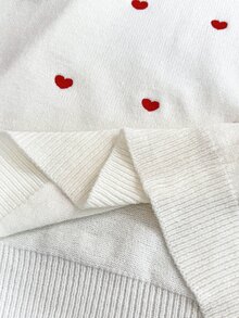 SHEIN Maternity Autumn/Winter Casual Heart Embroidered Sweater - White - View 9