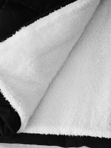 SHEIN Tween Boy Plush Hooded Zip-Up Casual Versatile Winter Padded Coat - Black - View 6