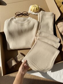 SHEIN Teen Girls Sweater Top And Pants Set - Apricot - View 1