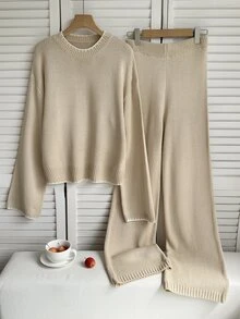 SHEIN Teen Girls Sweater Top And Pants Set - Apricot - View 6