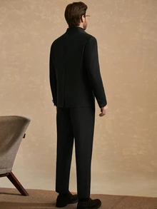 Core Aspect Men's Solid Color Long Sleeve Frog Button Placket Jacket And Pants Suit Set - Black - View 2