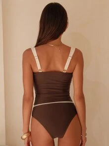 Swim Chiccia Multi-Color Fabric White Wide Strap Design, Elegant Sexy Women's Camisole Bikini Set - Multicolor - View 2
