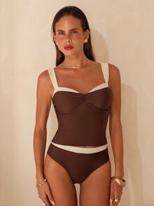 Swim Chiccia Multi-Color Fabric White Wide Strap Design, Elegant Sexy Women's Camisole Bikini Set - Multicolor - View 5