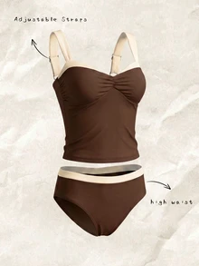 Swim Chiccia Multi-Color Fabric White Wide Strap Design, Elegant Sexy Women's Camisole Bikini Set - Multicolor - View 3