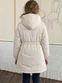 Hapijoa Tween Girl Winter Fashion Versatile Solid Color Hooded Jacket - Beige - View 5