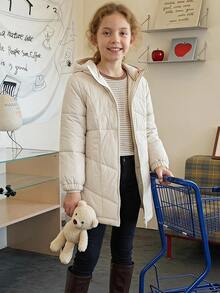 Hapijoa Tween Girl Winter Fashion Versatile Solid Color Hooded Jacket - Beige - View 3