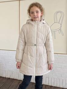 Hapijoa Tween Girl Winter Fashion Versatile Solid Color Hooded Jacket - Beige - View 1